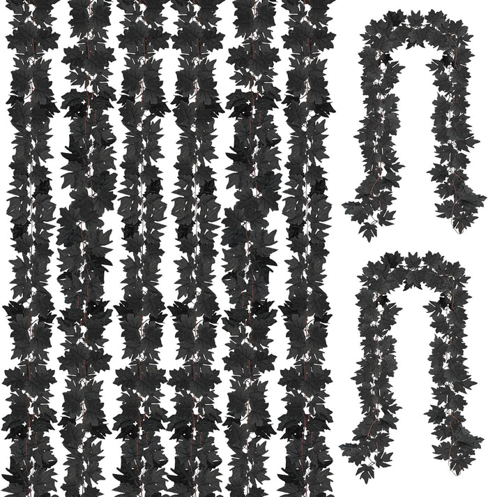 Obbsie 8 Pack 7.8Ft Black Maple Leaf Garland, Halloween Fall Decor