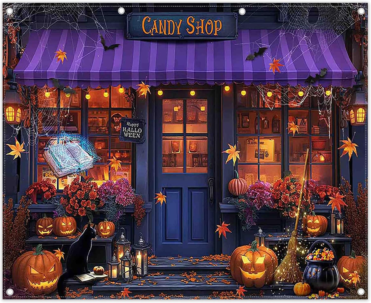10x8ft Halloween Candy Shop Photography Backdrop Magic Witch Banner