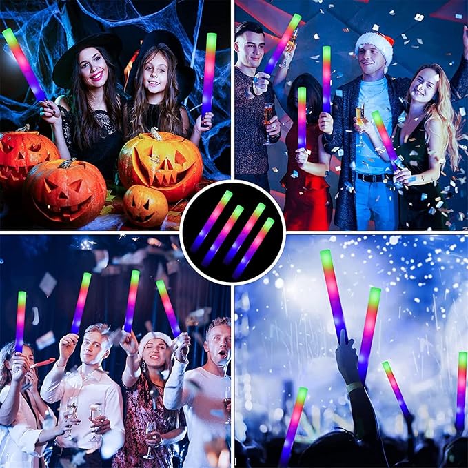 EXCECAR 70PCS Foam Glow Sticks, LED Light Up Foam Sticks with 3 Modes Flashin...
