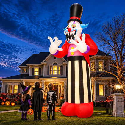 11FT Giant Halloween Inflatables Clown Ghost Outdoor Decorations, Giant Blow Ups with Build-in LED Lights, Scary Yard Garden Decoration for Halloween Party Indoor Outdoor