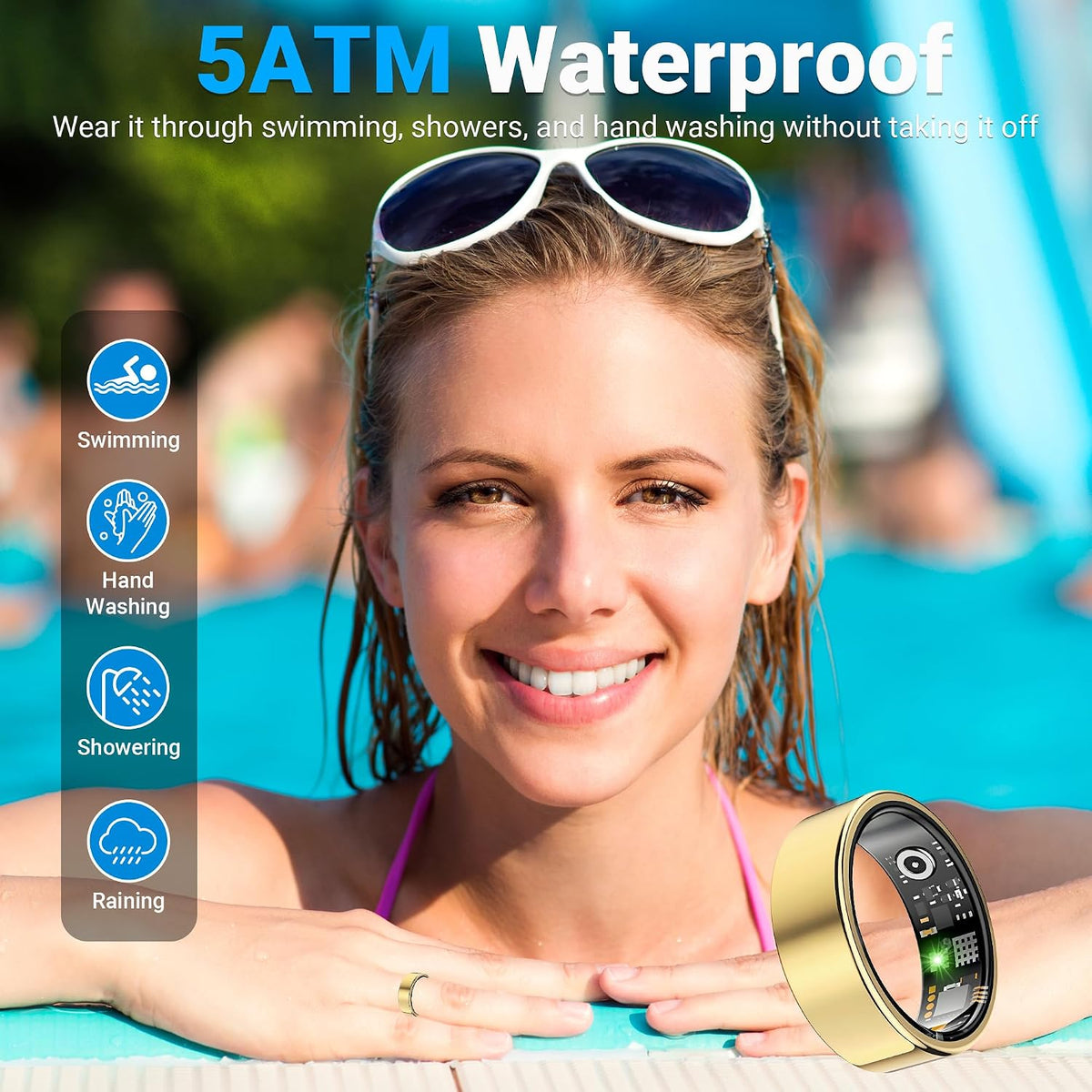 Smart Ring for Women Men, Fitness Ring without Subscription, Gold,9