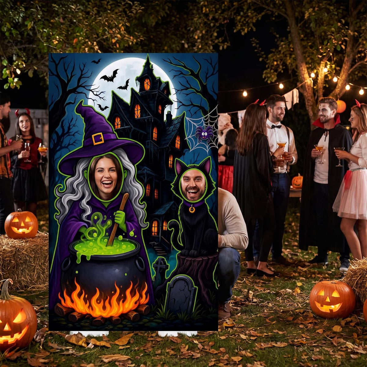 Qunclay 5.4 ft Halloween Witch Cardboard Cutout Photo Prop with Base