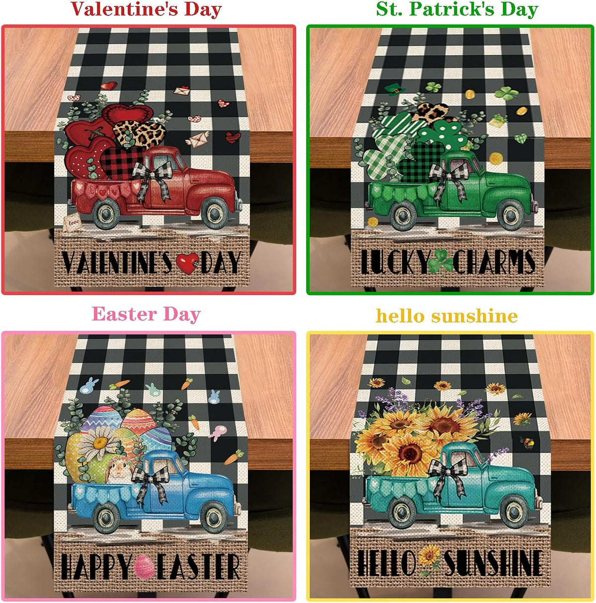 8 Pcs Truck Holiday Table Runners 72 Inches Long, Rustic Truck Fall Winter Ha...