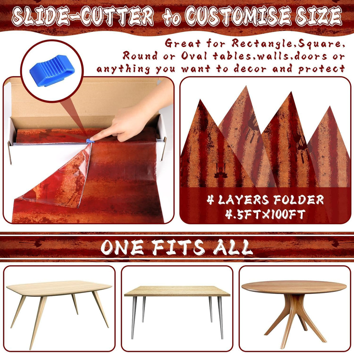 100 Ft Creepy Carnival Tablecloth Roll for Halloween Bloody Circus Tent Backd...