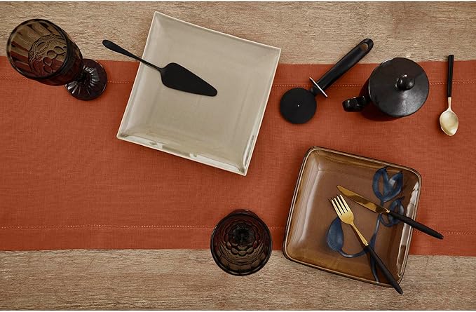 Solino Home Linen Cinnamon Table Runner 90 Inches Long - 100% Pure Linen Hems...