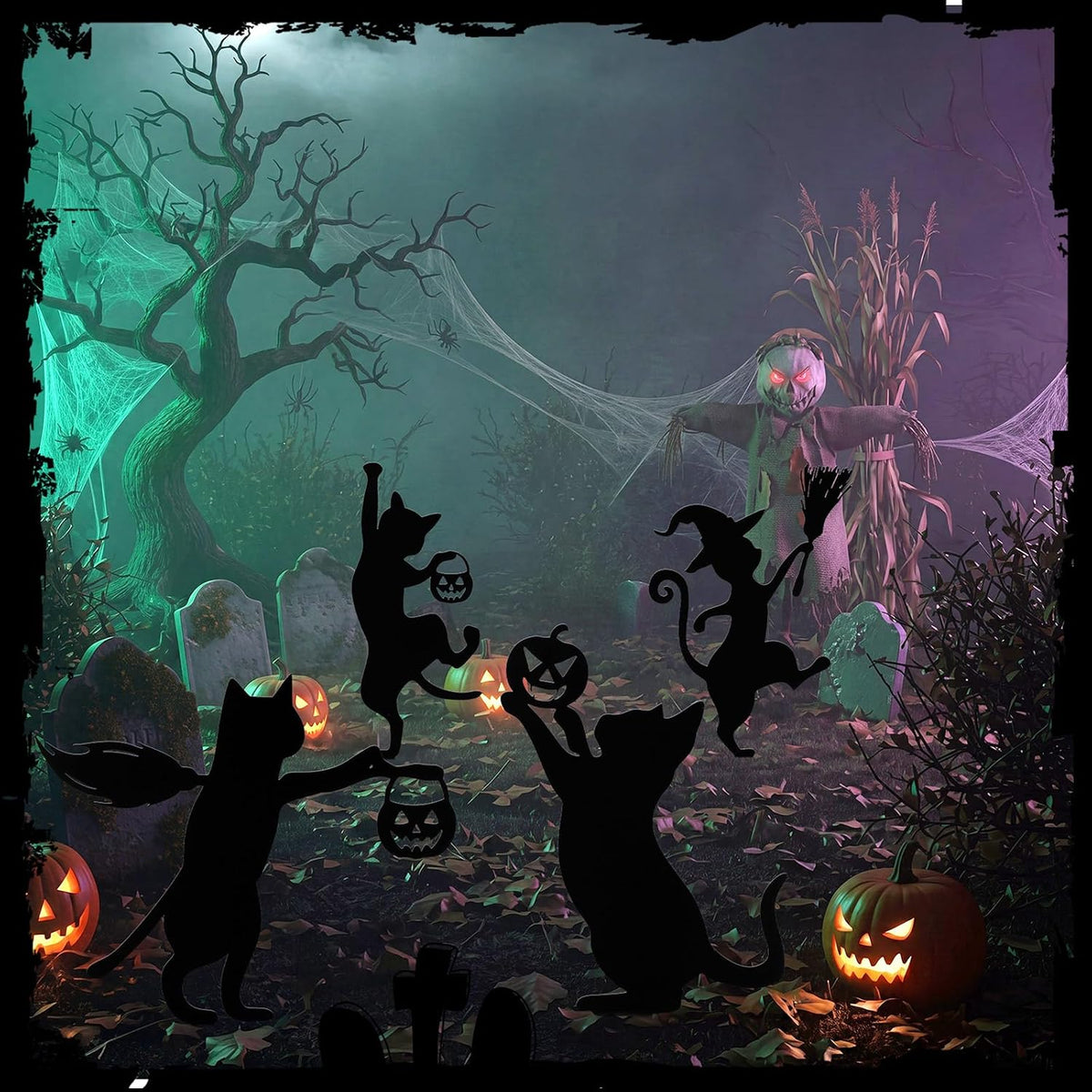 Geelin Halloween Garden Yard Decoration 4 Pcs 15.8In Metal Black Cat Stakes
