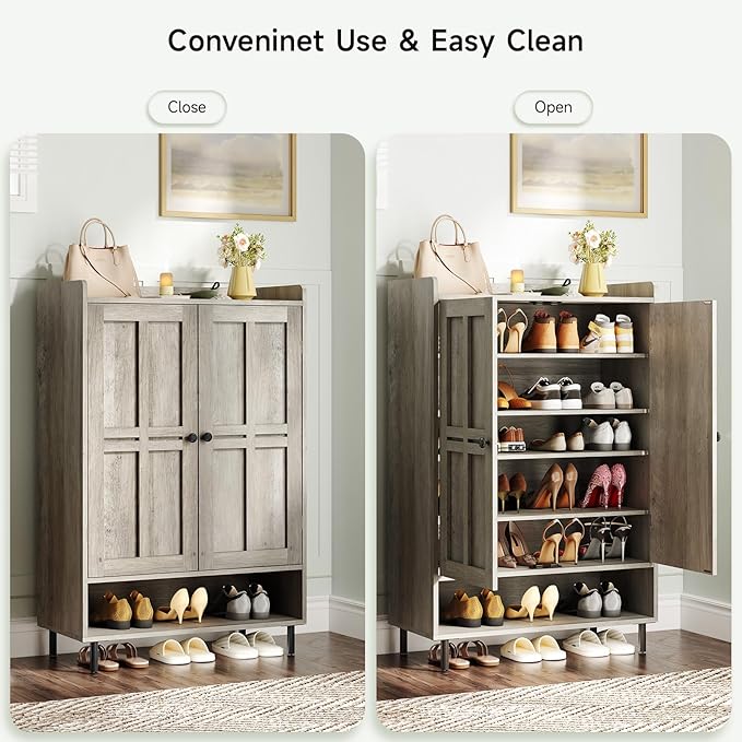 ONBRILL Shoe Cabinet with Cross Molding Doors, 6-Tier Shoe Storage Cabinet with - Image 7
