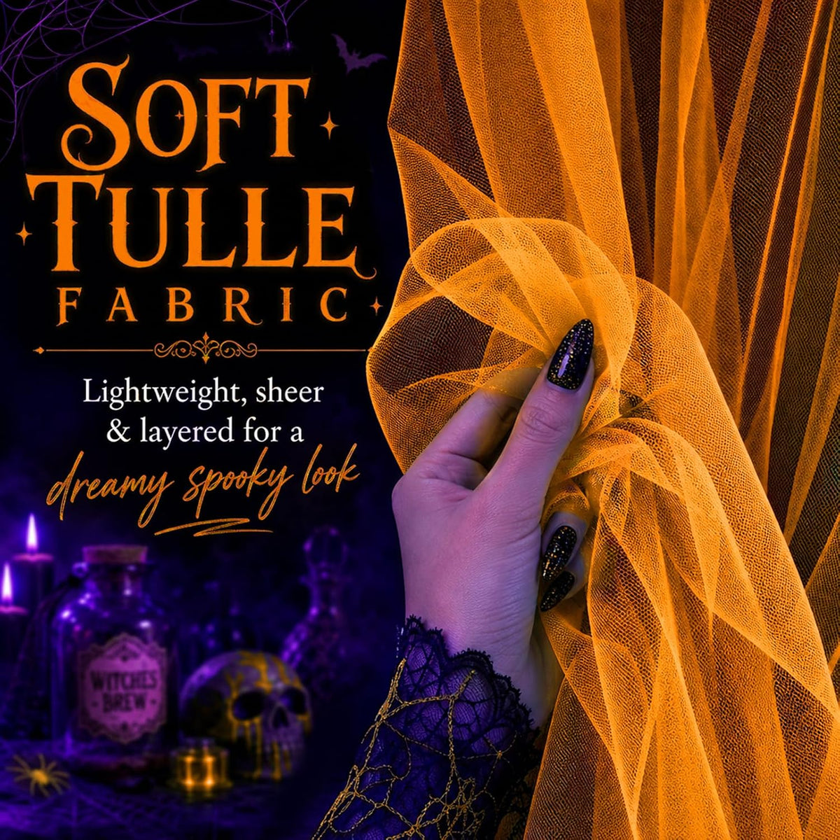 Mega-L Halloween Decorations, 3 Pack Halloween Tulle Backdrop Curtains