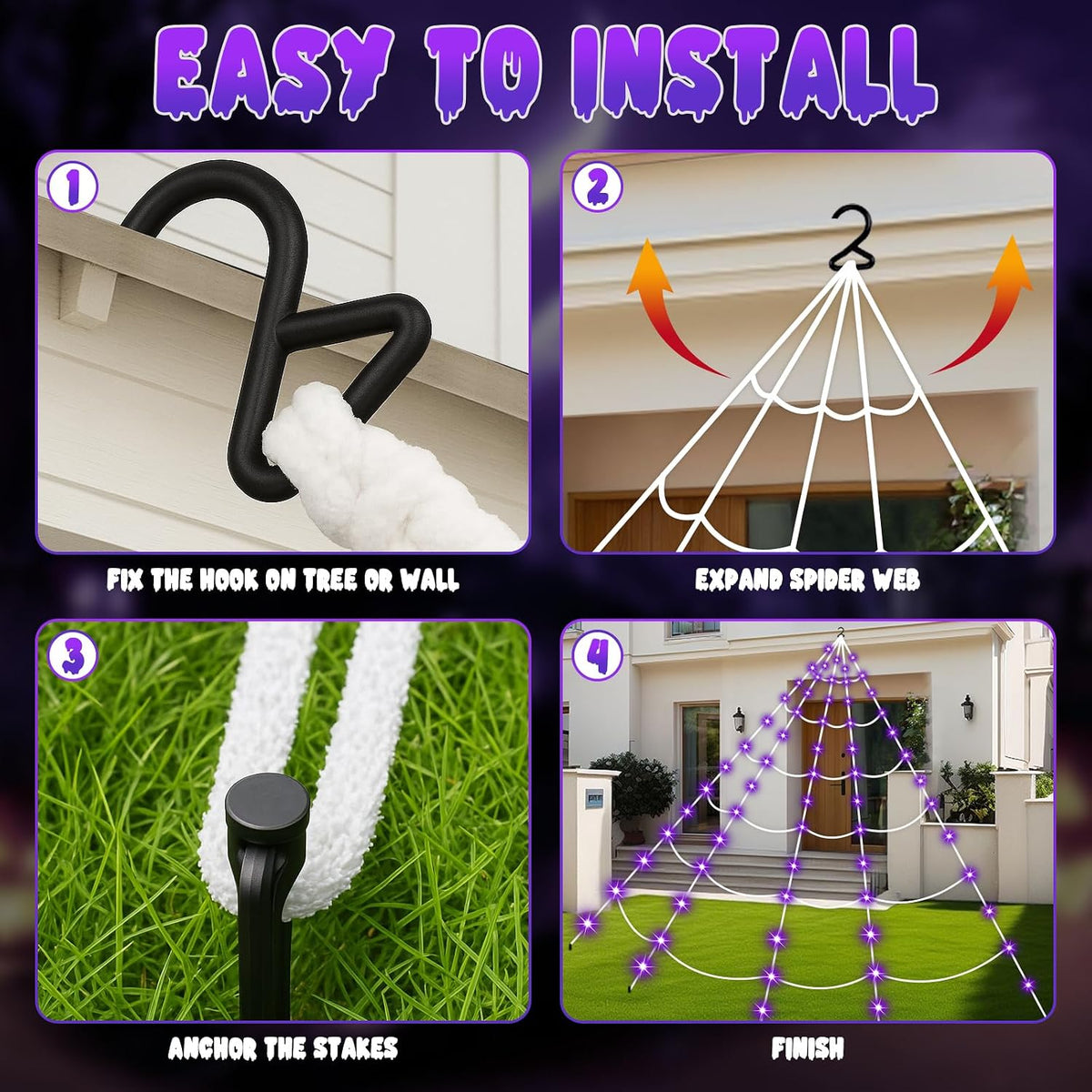 Halloween Decorations 16.4Ft Spider Web with LED Lights & 59" Giant ...