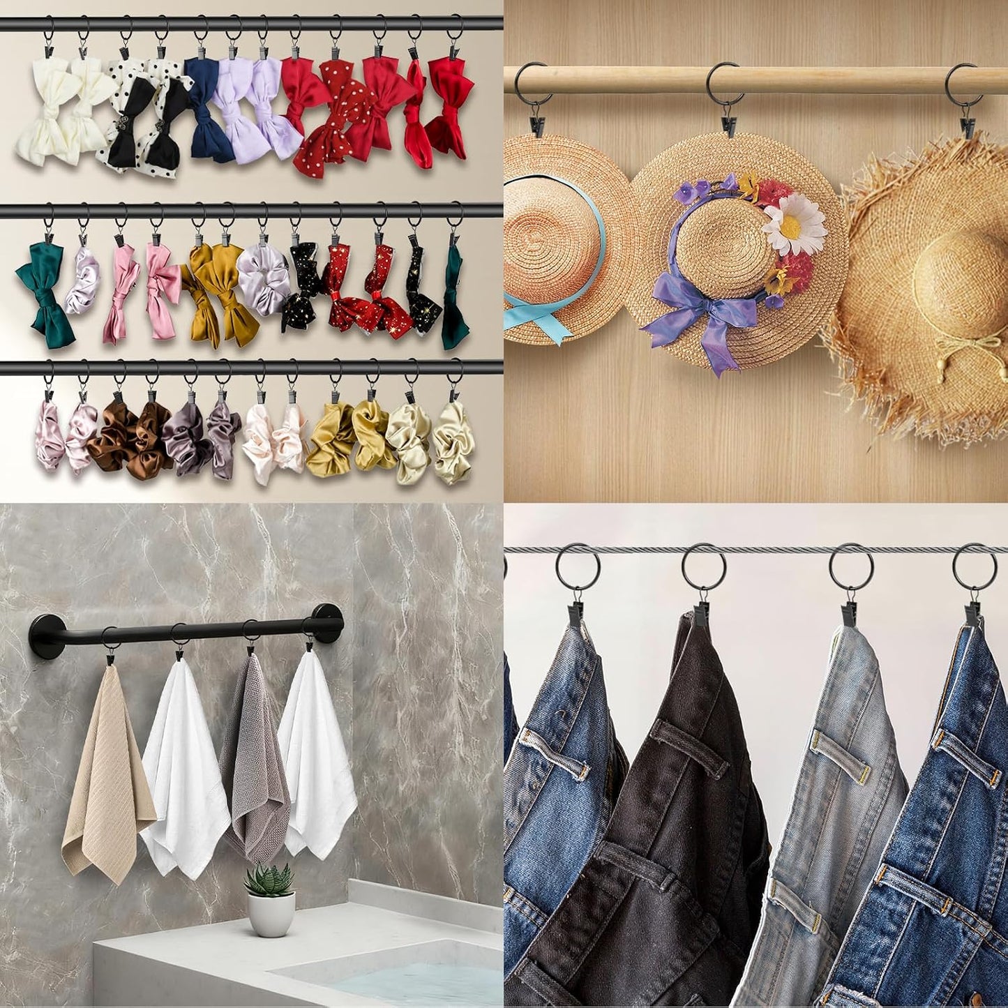 Curtain Rings with Clips, 42 Pack Metal Drapery Rings with Clips Hooks Hangers for Hanging Drapes Bows Hats, Drapes Rings 1.26 in Interior Diameter, Fits Up to 1 in Curtain Rod, Black