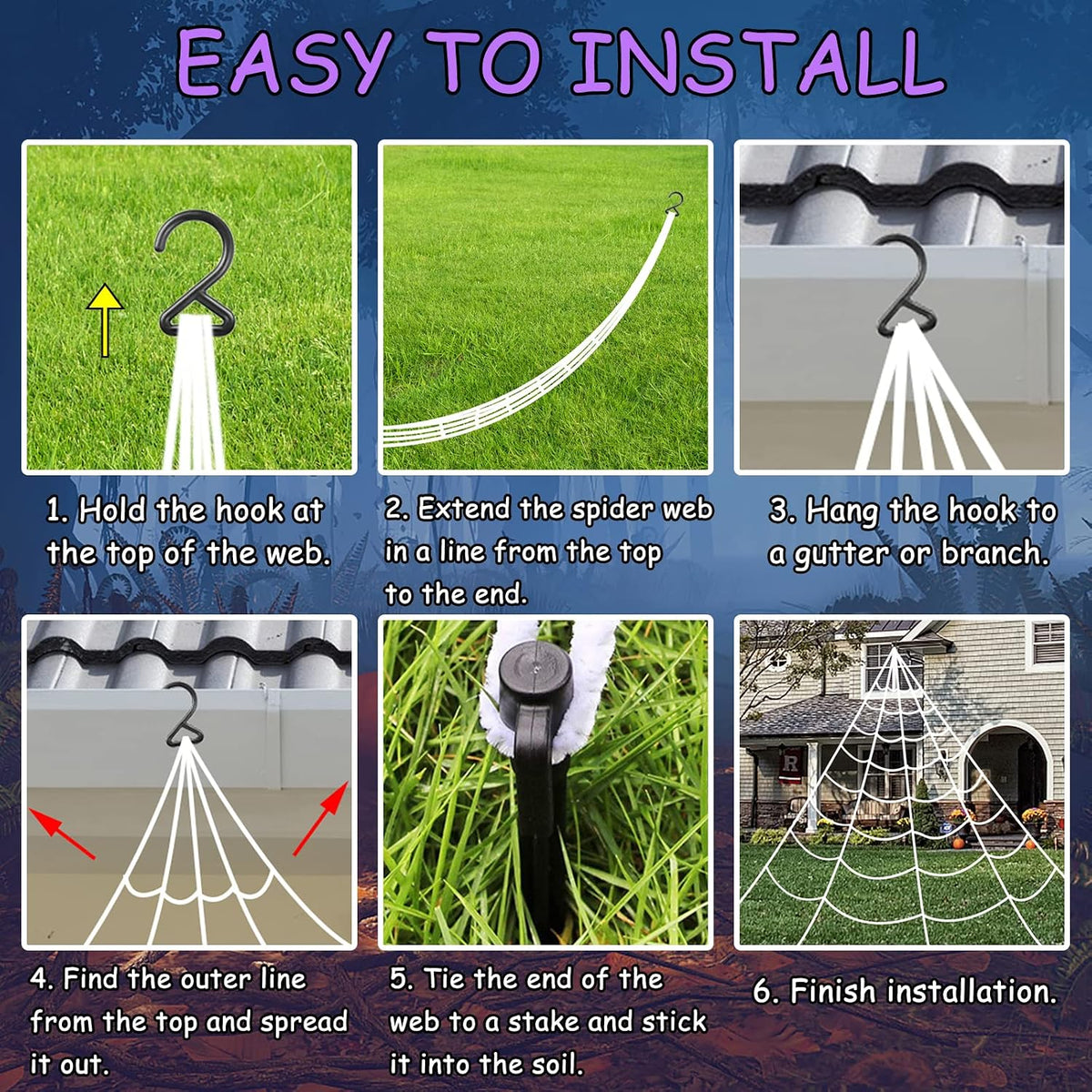 Spider Web Halloween Decorations Outdoor Lights, 125 Purple LED Light Up 16.4...