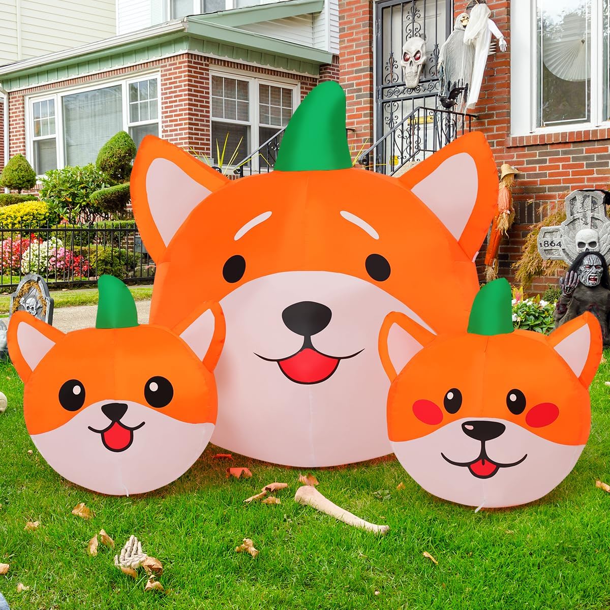 GOOSH 5 FT Long Halloween Inflatables Pumpkin Dog Outdoor Decorations Blow Up...