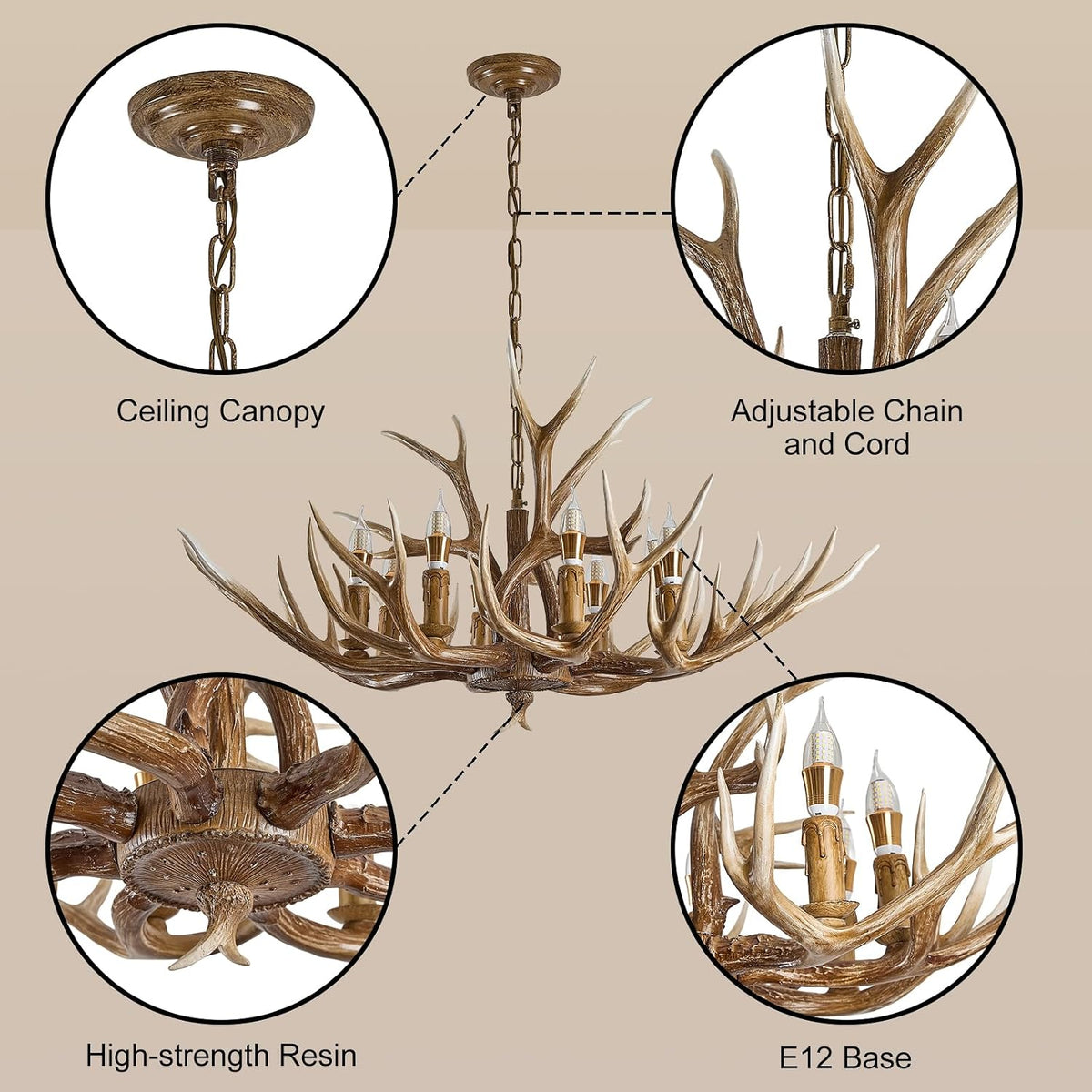 Antlers Chandelier 8 Light,Deer Chandelier Fixtures,Rustic Farmhouse Horn Ant...