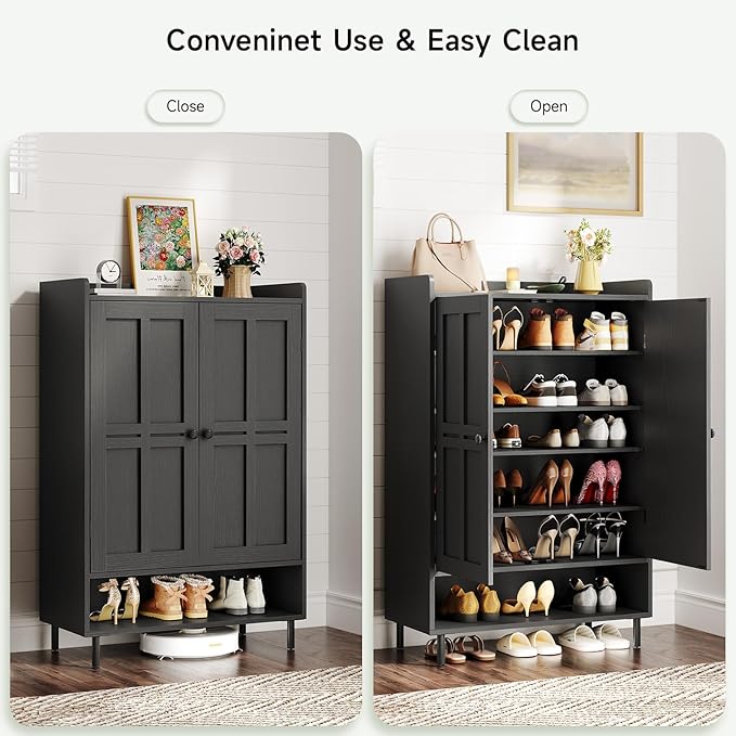 ONBRILL Shoe Cabinet with Cross Molding Doors, 6-Tier Shoe Storage Cabinet with - Image 7