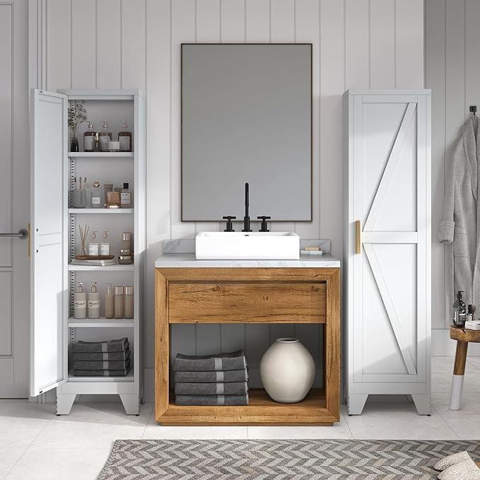 COFaR Tall Bathroom Storage Cabinet, Metal Farmhouse Narrow Slim Cabinet - Image 7