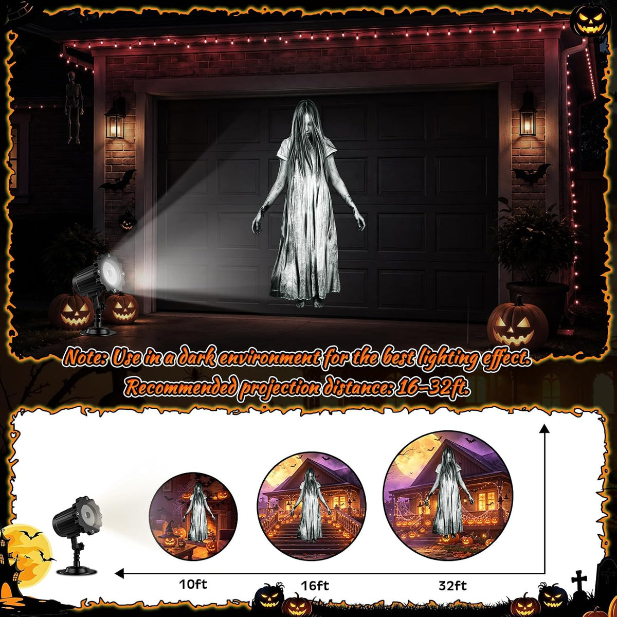 Halloween Decoration Outdoor 3D White Ghost Projector Light