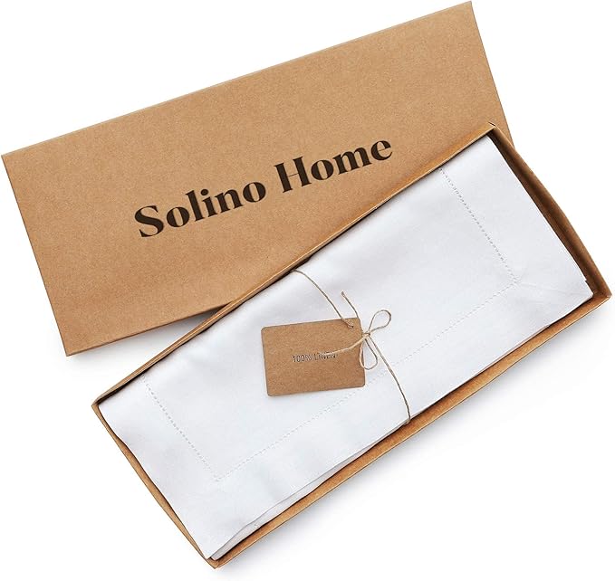 Solino Home Linen White Table Runner 48 Inches - Classic Hemstitch, 100% Pure...