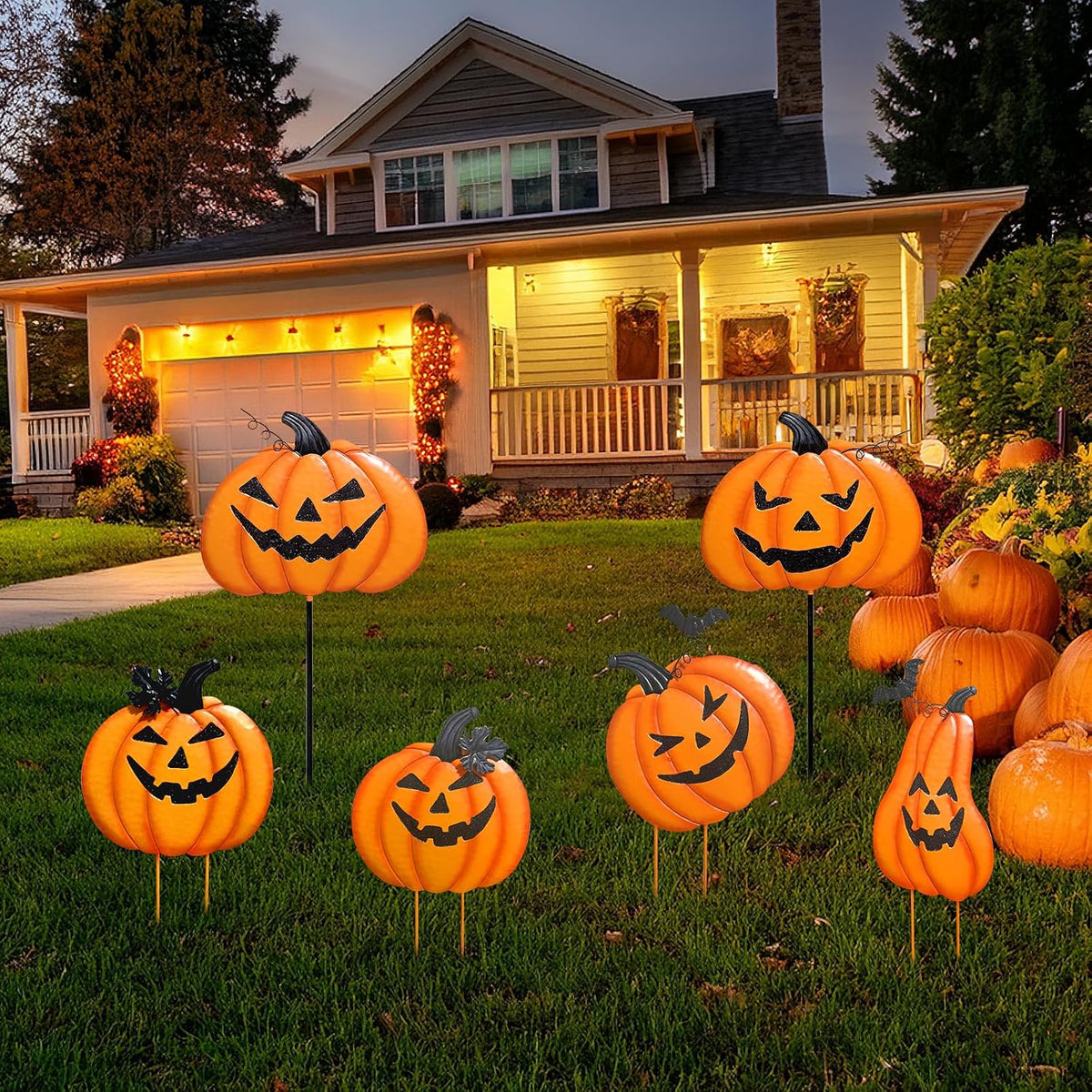 2 Pack Halloween/Thanksgiving Garden Stakes, Outdoor Party Dรฉcor Stacked Meta...