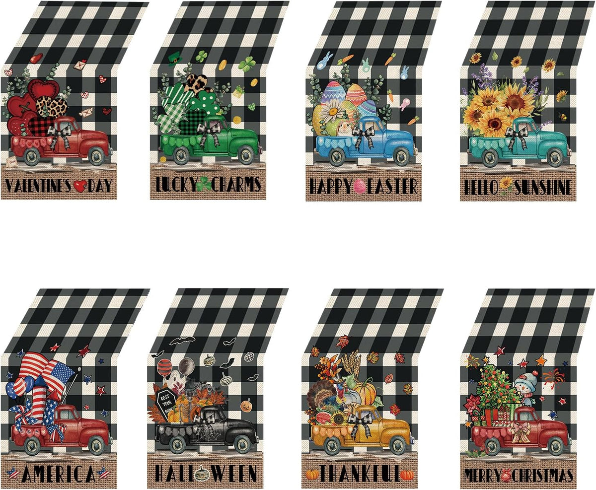 8 Pcs Truck Holiday Table Runners 72 Inches Long, Rustic Truck Fall Winter Ha...