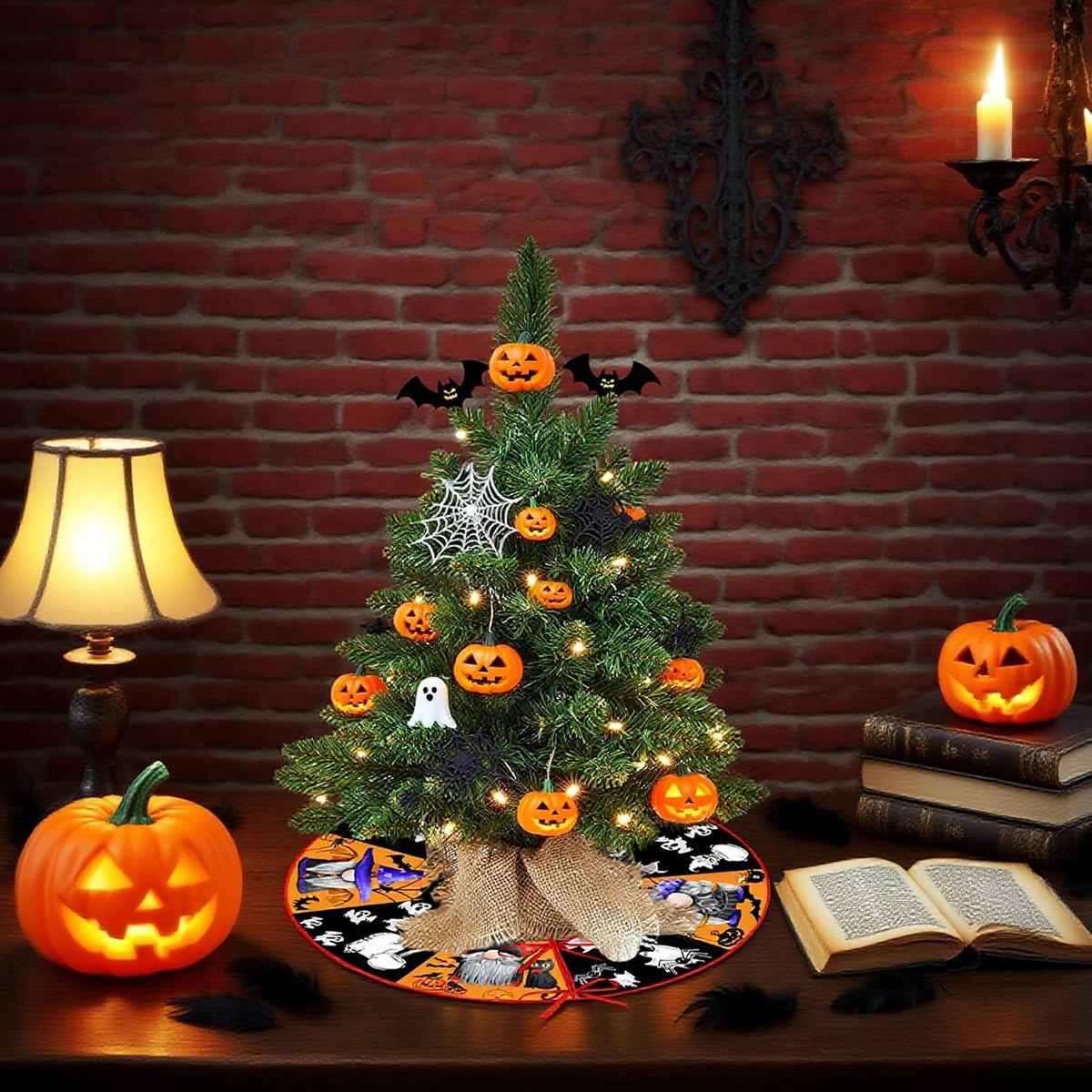 15 Inch Mini Halloween Tree Skirt Fall Thanksgiving Day Tree Skirt Small Reve...