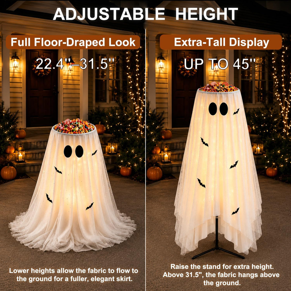 45" Lighted Halloween Candy Bowl Ghost, 2-in-1 Decor with Remote & T...