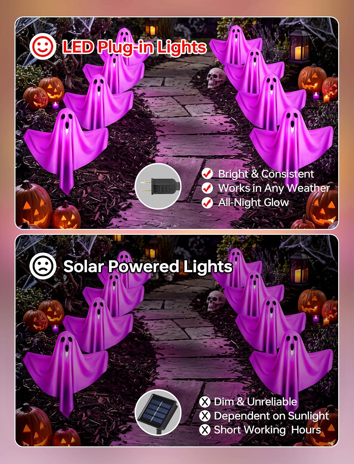 11.5Ft Halloween Light up Outdoor Ghost Pathway Lights, 4PK Purple Lights