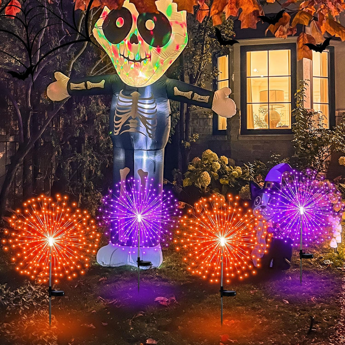 Tujoe 4 Pack Halloween Solar Firework Lights Decoration Orange, Purple