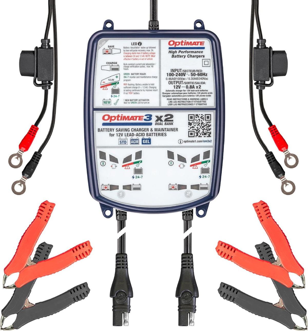 Optimate 3 Dual Bank, TM-451, 7-Step 2x12V 0.8A Sealed Battery Saving Charger...