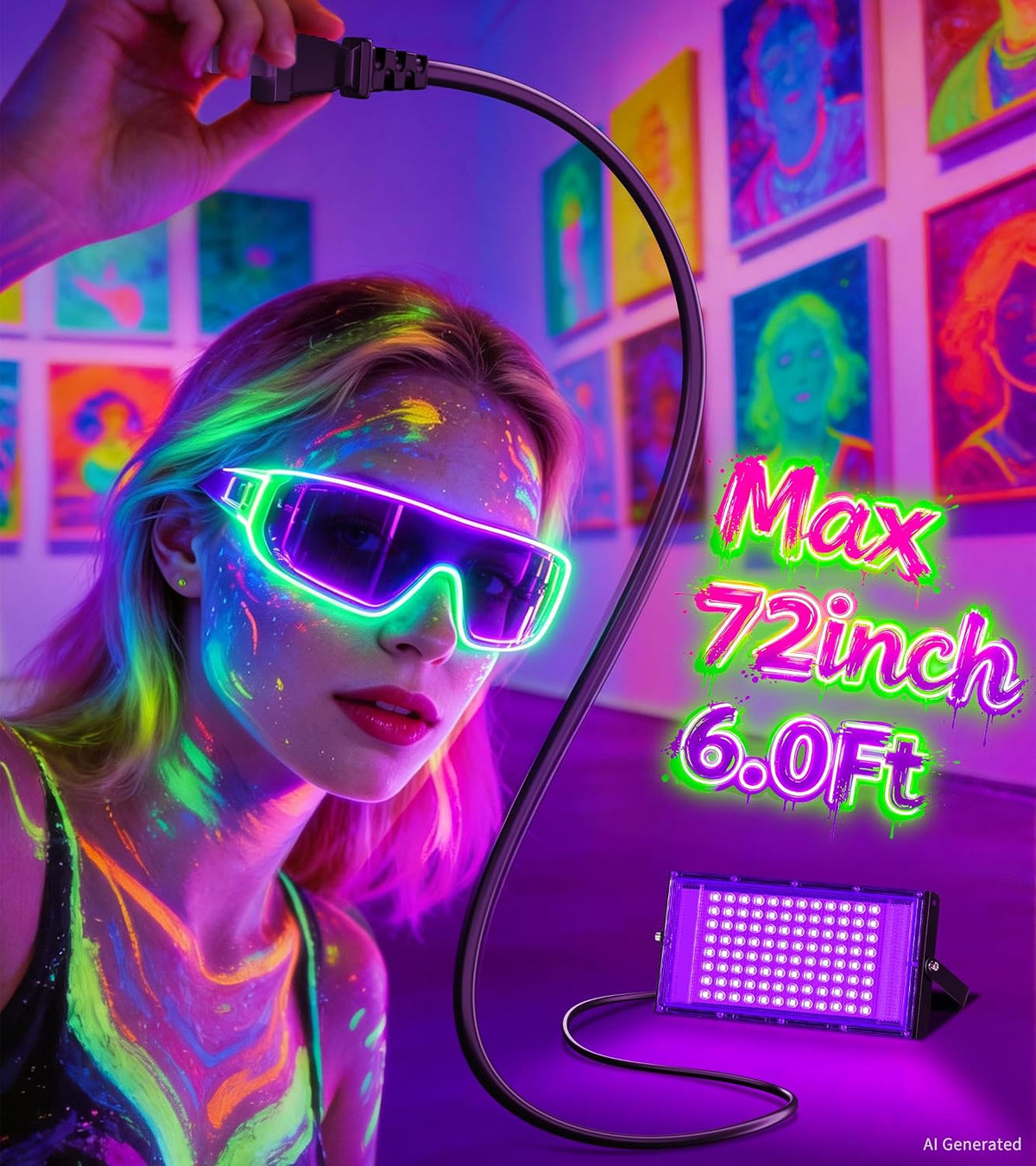 TigQiang 100W 4 Pack Black Light, Glow Party Supplies, Blacklight Halloween
