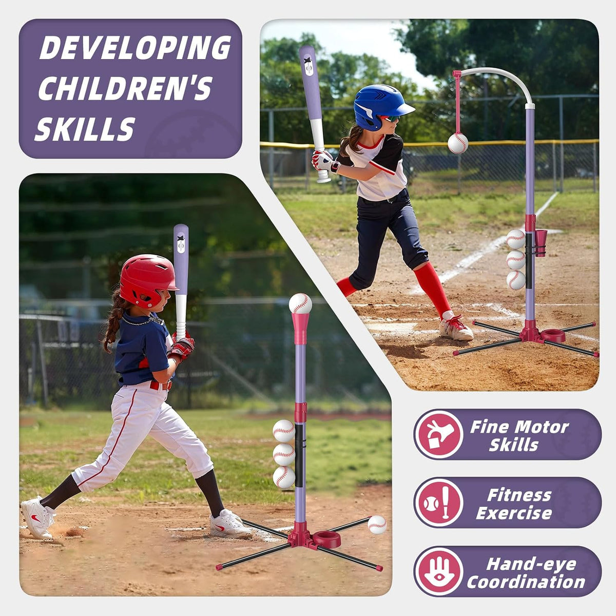 wee wonders 3-in-1 t ball set, adjustable height on a desk or shelf
