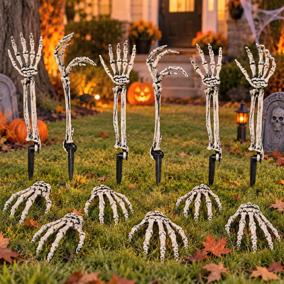12 PCS Halloween Skeleton Hands Arms Stakes, Realistic Groundbreaker Skeleton...