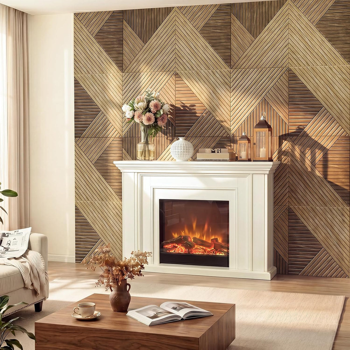 INMOZATA Acoustic Wall Panels, 23.62"x23.62" Oak Sound Absorbing Pa...