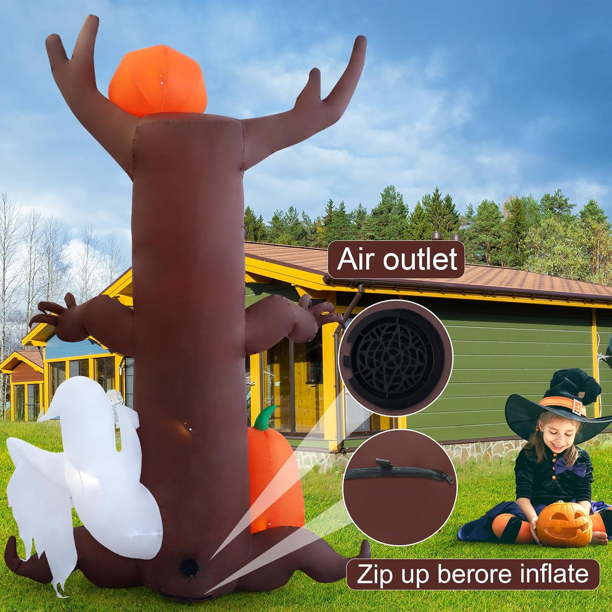 9ft Pumpkin Ghost Tree Halloween Inflatable Outdoor Decoration, Courtyard Dec...