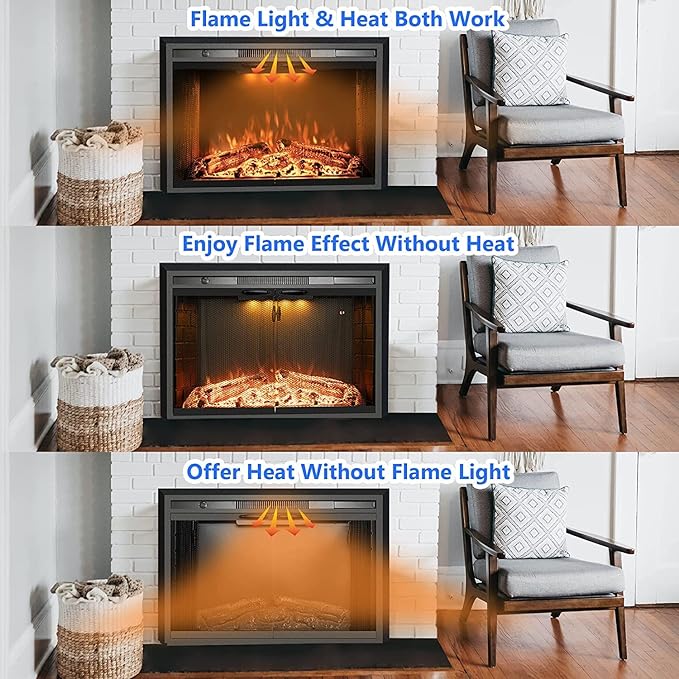 25.4 Inches Electric Fireplace Insert, 750W/1500W Fireplace Heater - Image 6
