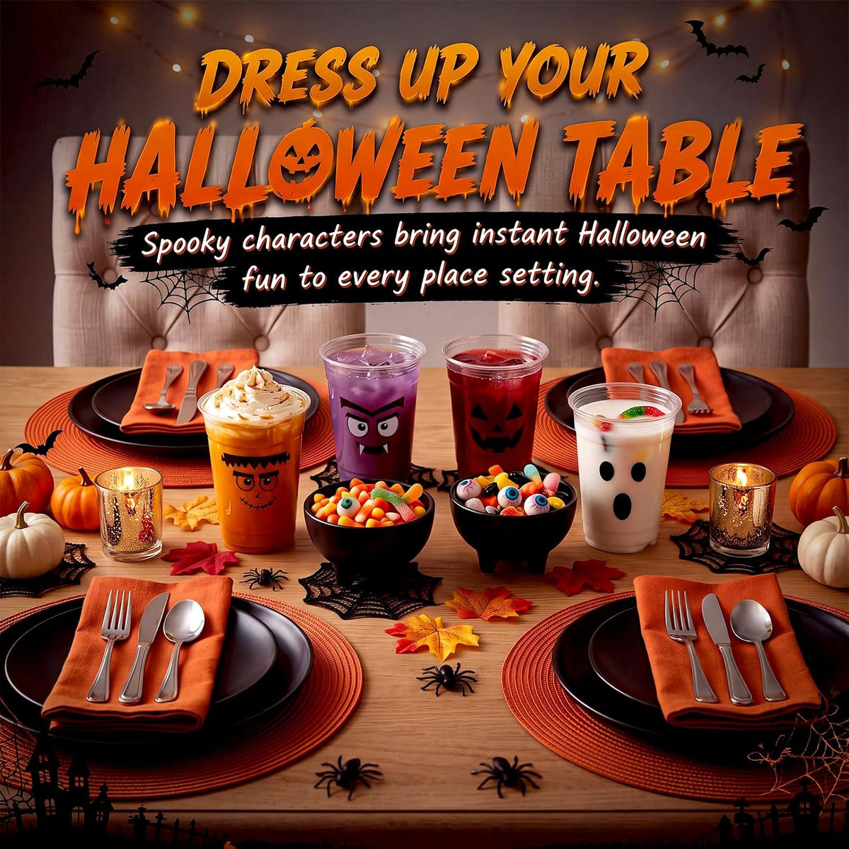 Bokon 100 Pcs 12 oz Halloween Plastic Cups, Cute Spooky