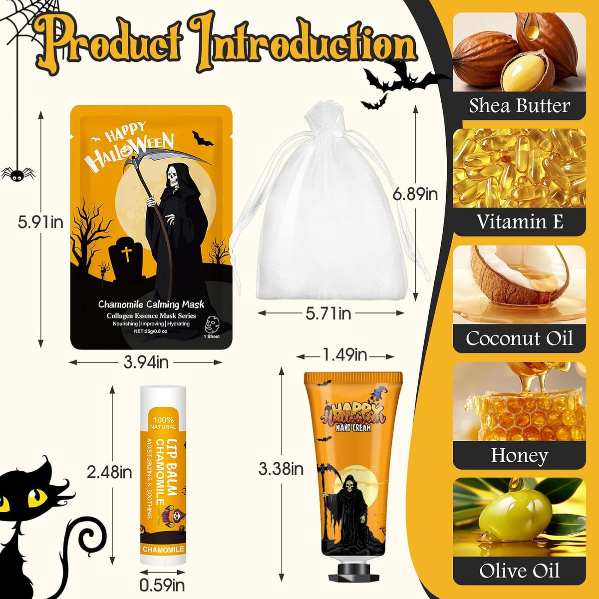 30 Pack Halloween Face Mask, Lip Balm & Hand Cream, Halloween Party Favors