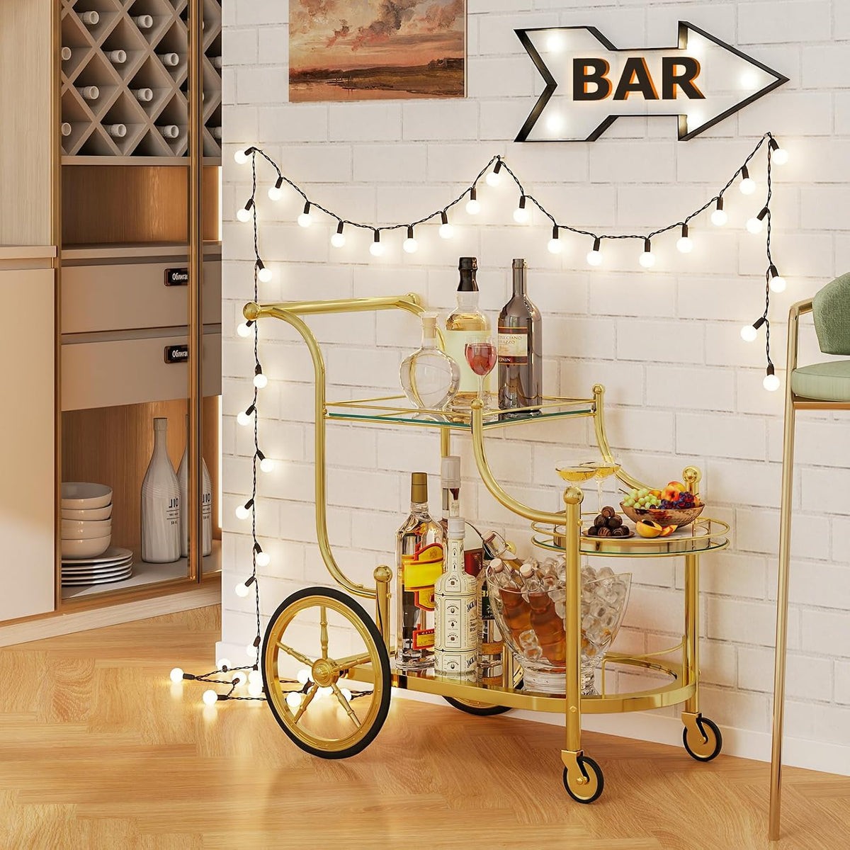 Tangkula Bar Cart, 3-Tier Rolling Home Bar Serving Cart with Mirrored Shelves...