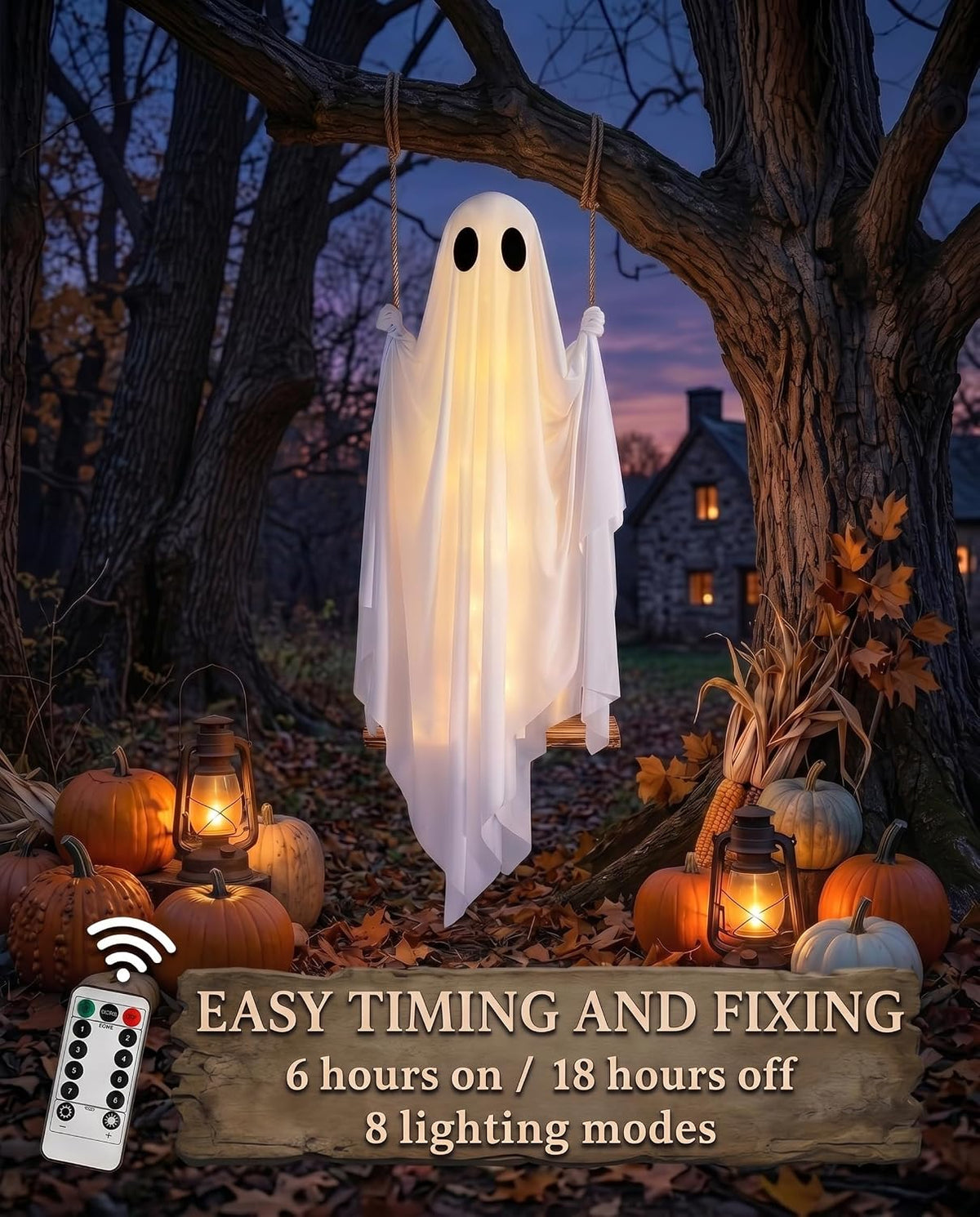 5FT Halloween Swinging Ghost Outdoor Decor,Spooky Hanging Ghost Decorations