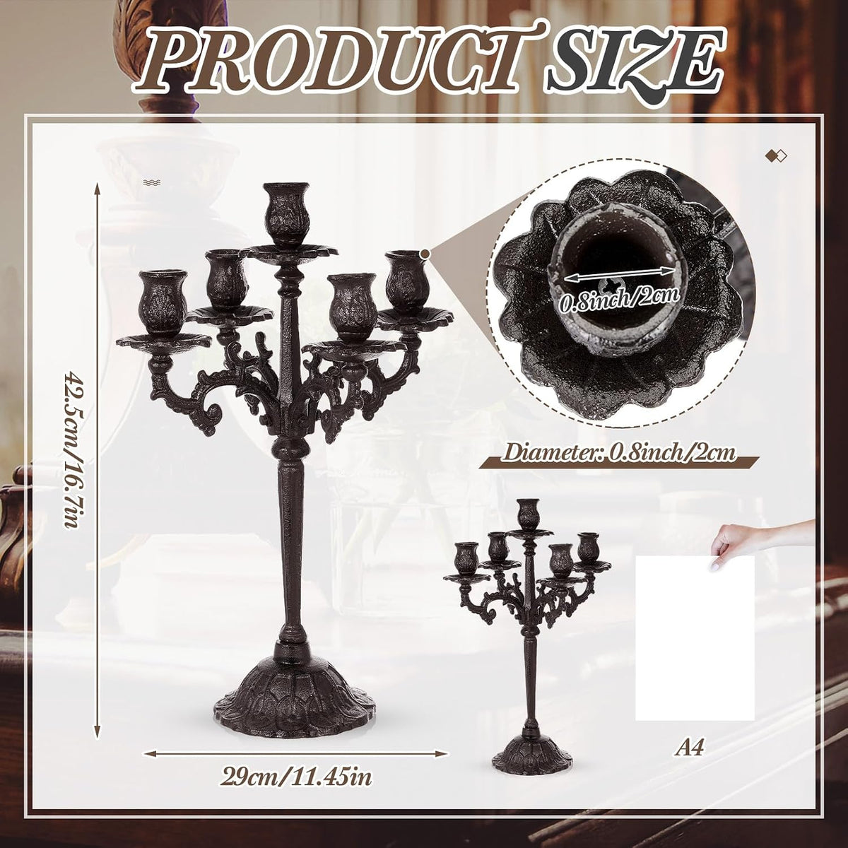 Mumufy 2 Pcs 5 Arm Black Halloween Candelabra 16.7" Tall Cast Iron Vintage