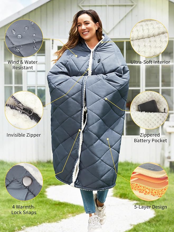 Heated Blanket Battery Operated, 12V Portable Wearable Heated Shawl Poncho - Image 7