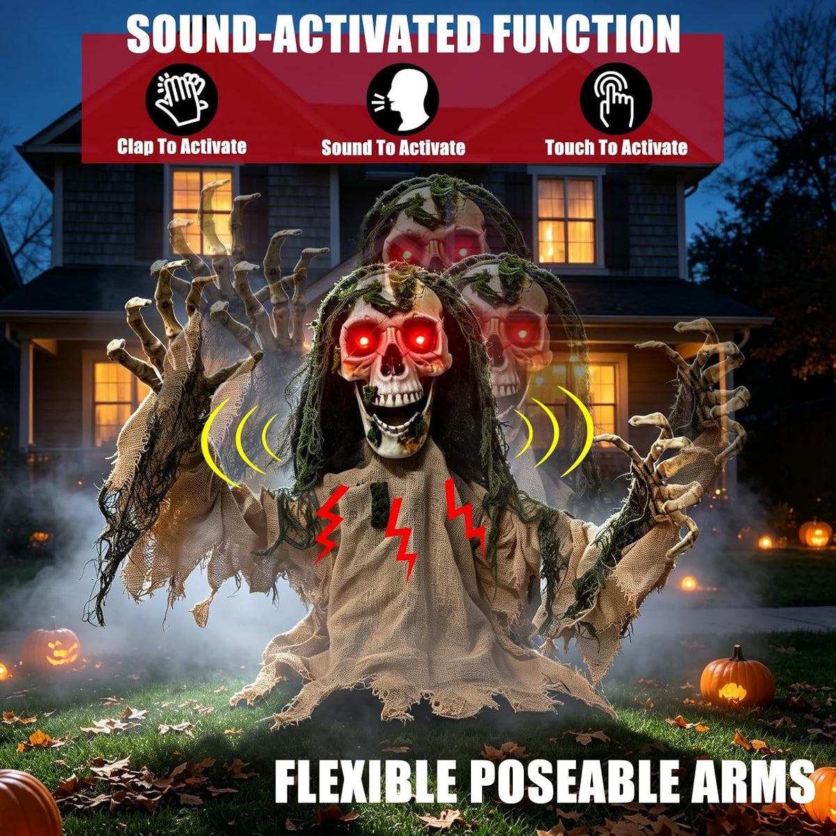 Halloween Animatronic Zombie Groundbreaker Outdoor Decor with Red Eyes