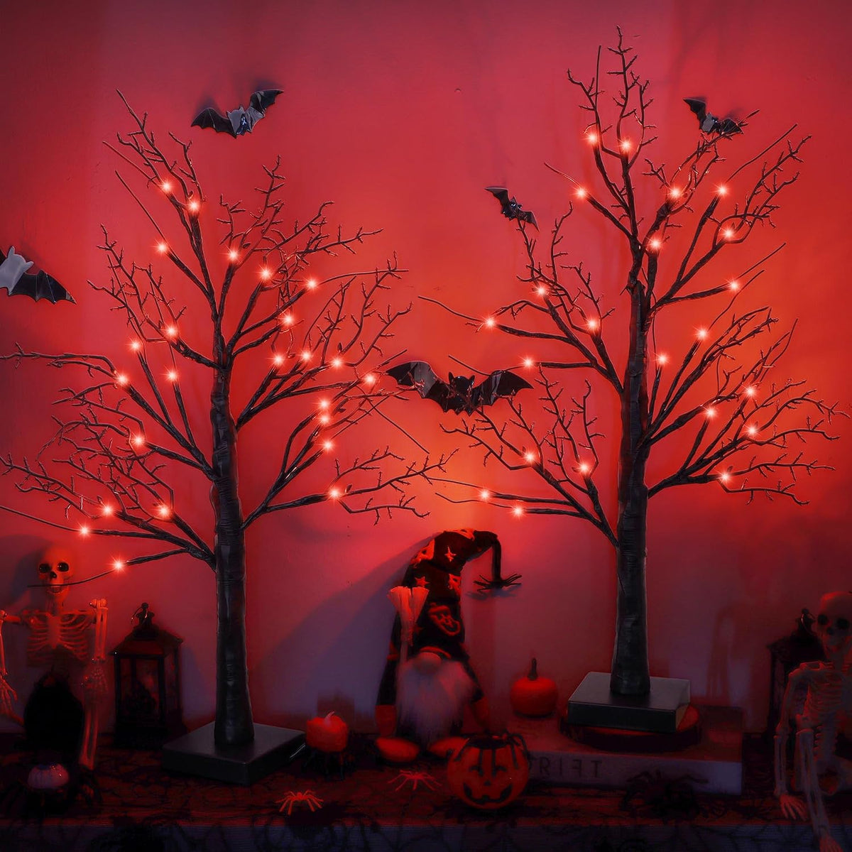Halloween Decorations Indoor 2 Pack 24 Inch Black Halloween Tree with 24 Oran...
