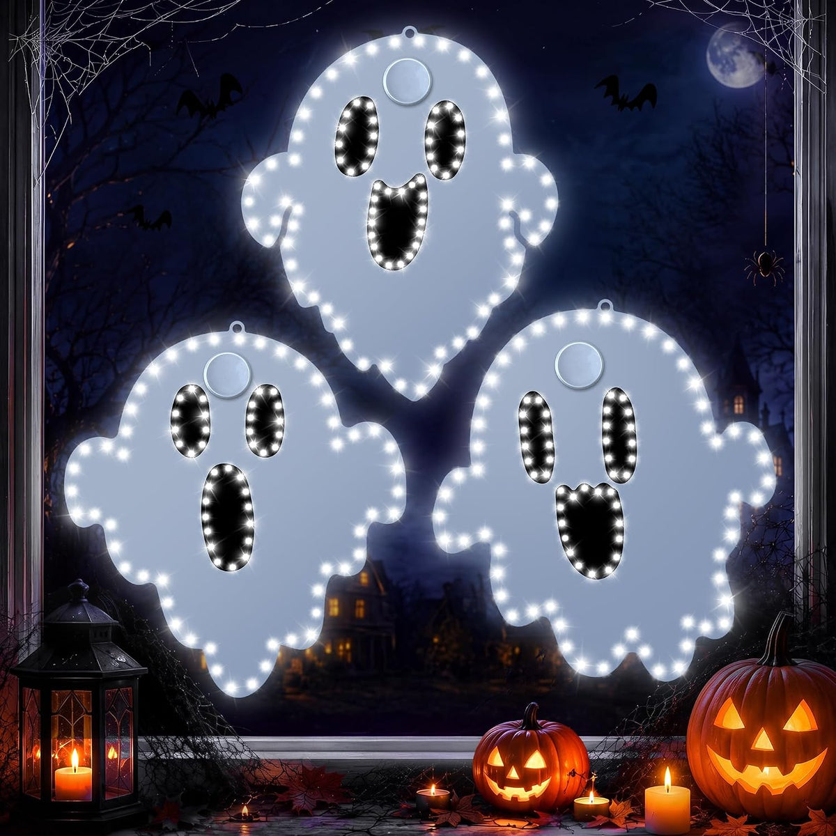 3 Pack 10" Halloween Classics Twinkling LED Ghosts, Hi-Vibrant Aluminum ...