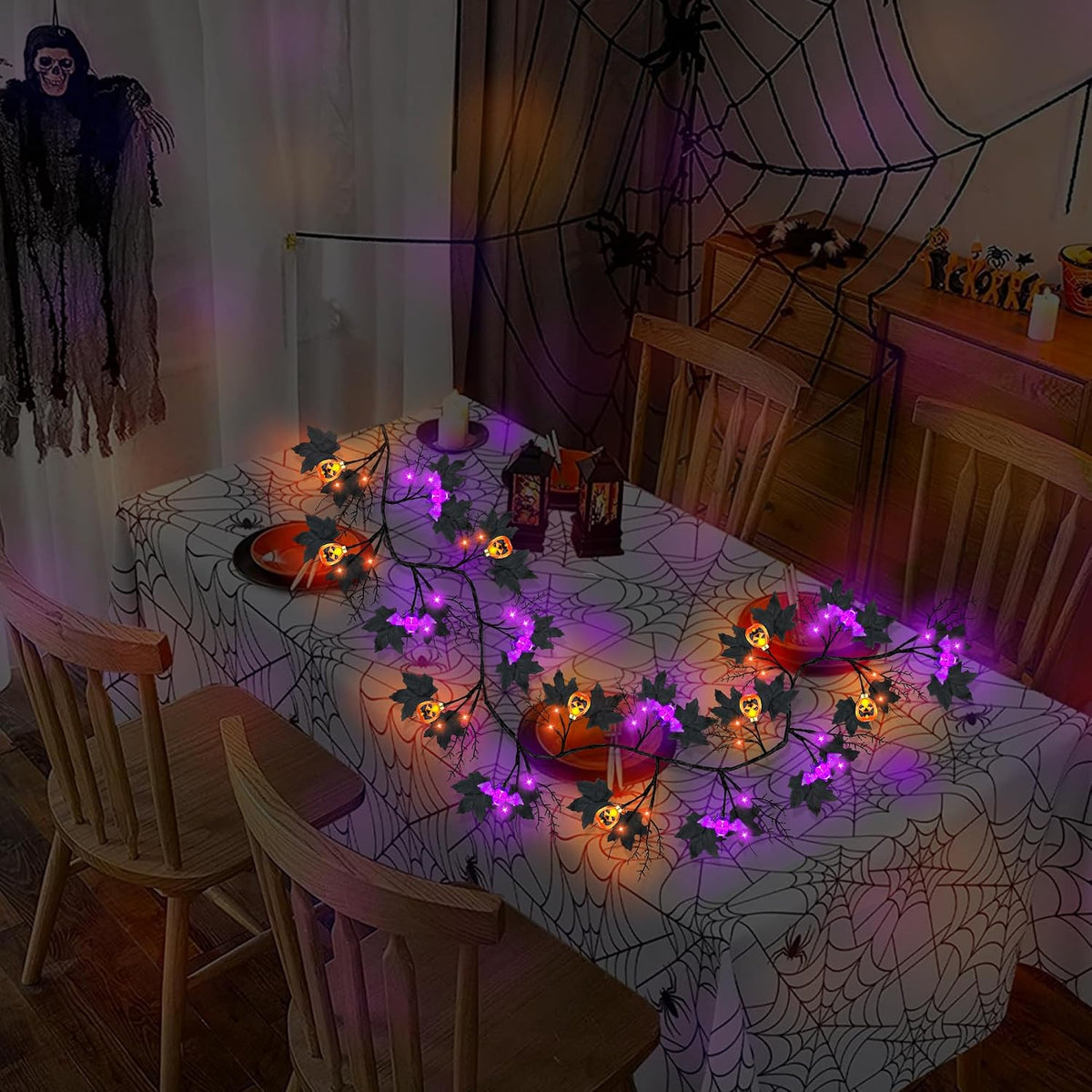 9FT 72 LED Halloween Willow Vine Twig Decor Black Halloween Garland with Pump...