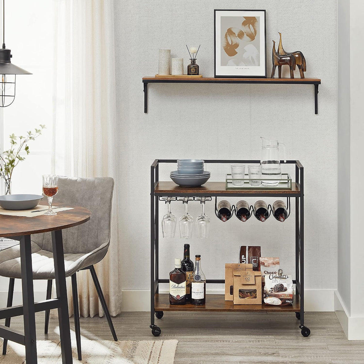 VASAGLE Bar Cart, Serving Cart with Casters, 31.5 x 15 x 35.4 Inches