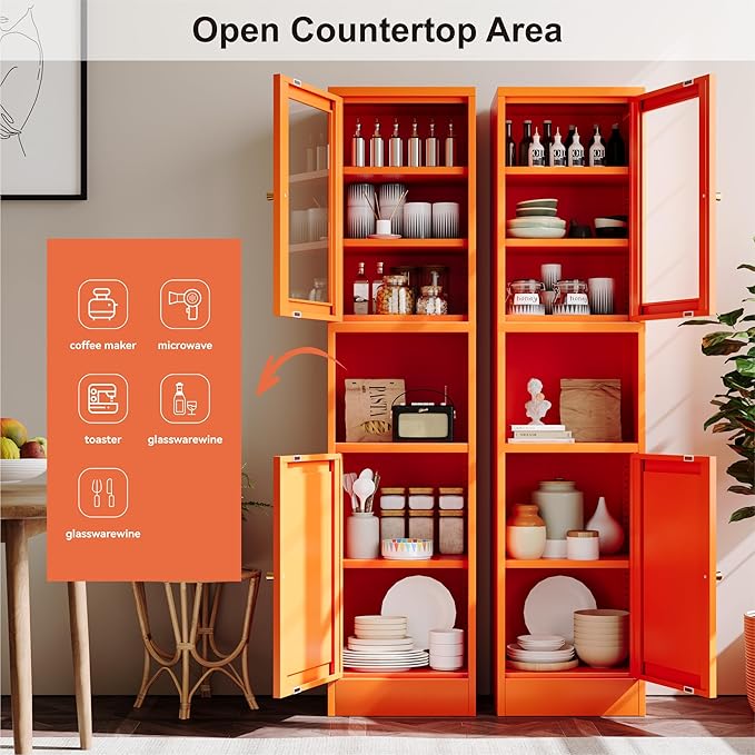 2-Door Metal Storage Cabinet, Tall Slim Pantry Organizer - Image 8