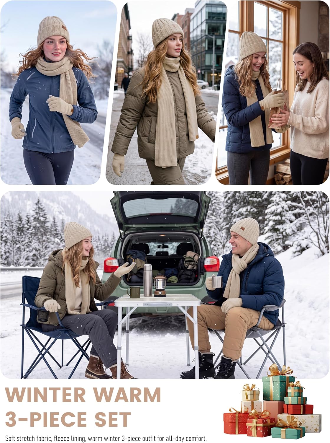 3 PCS Winter Knitted Set for Adults, Includes Beanie Hat, Scarf, and Touchscr...