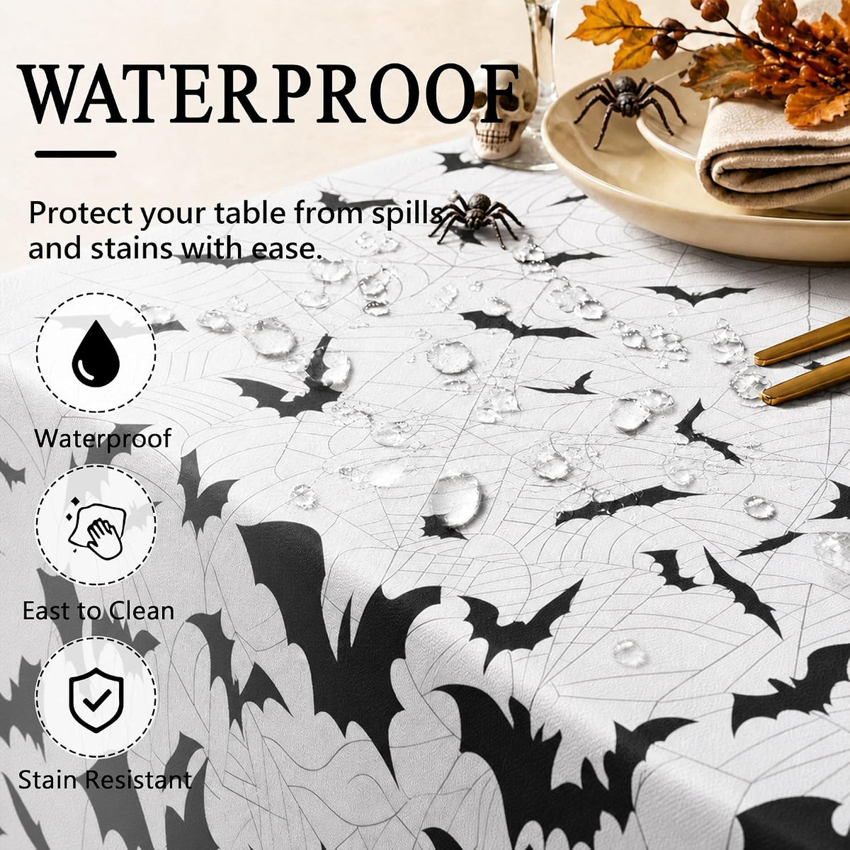 Halloween Bats Oval Tablecloth for Dining Table Decor 60" x 120"