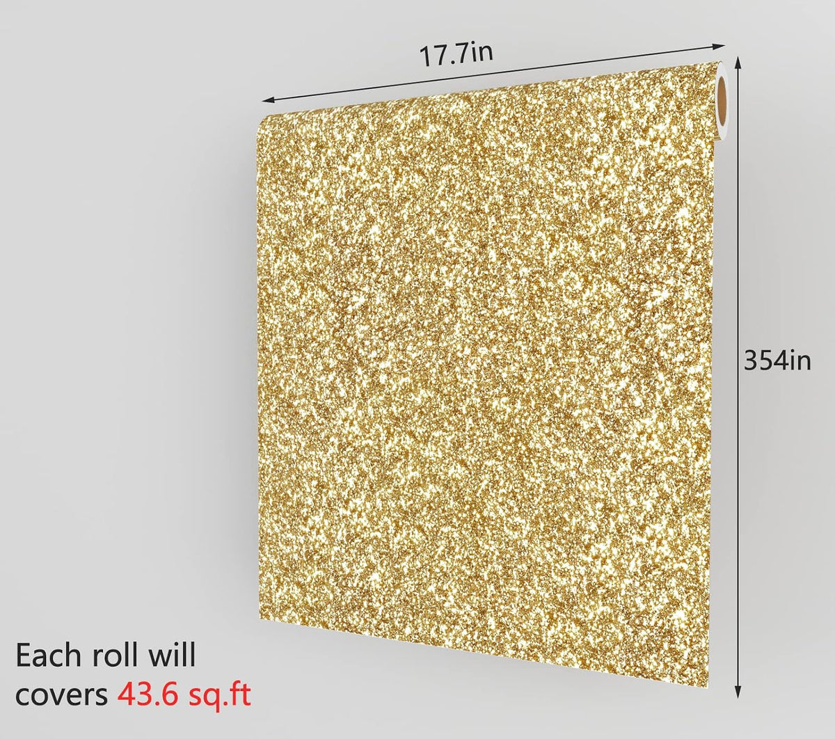354"x17.7" Glitter Wallpaper Stick and Peel for Bedroom Gold Wallpaper Gold Glitter Wall Paper Removable Wall Covering for Bathroom Sparkle Contact Paper for Cabinets Chunky Sequins Vinyl