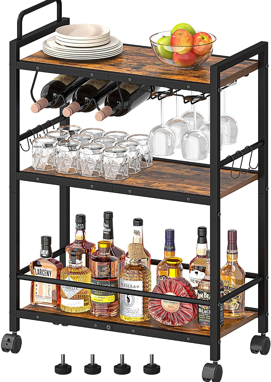 Bar Cart, Serving Cart for Home, Microwave Cart, Drink Cart, Mobile Kitchen S...